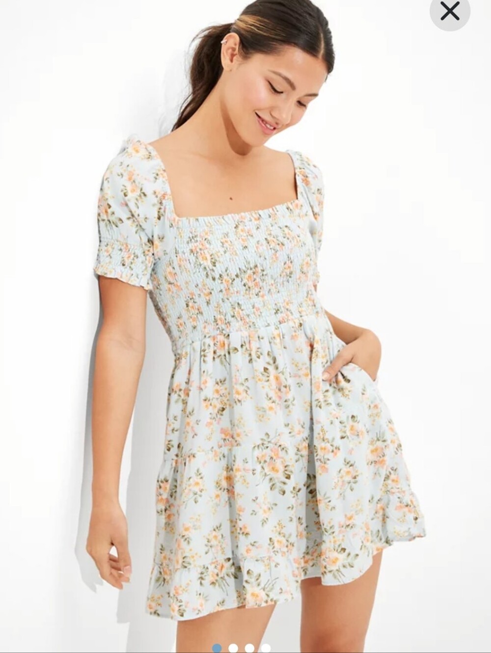 American Eagle Womens Floral Picnic Pretty Puff Sleeve Mini Dress Size XS